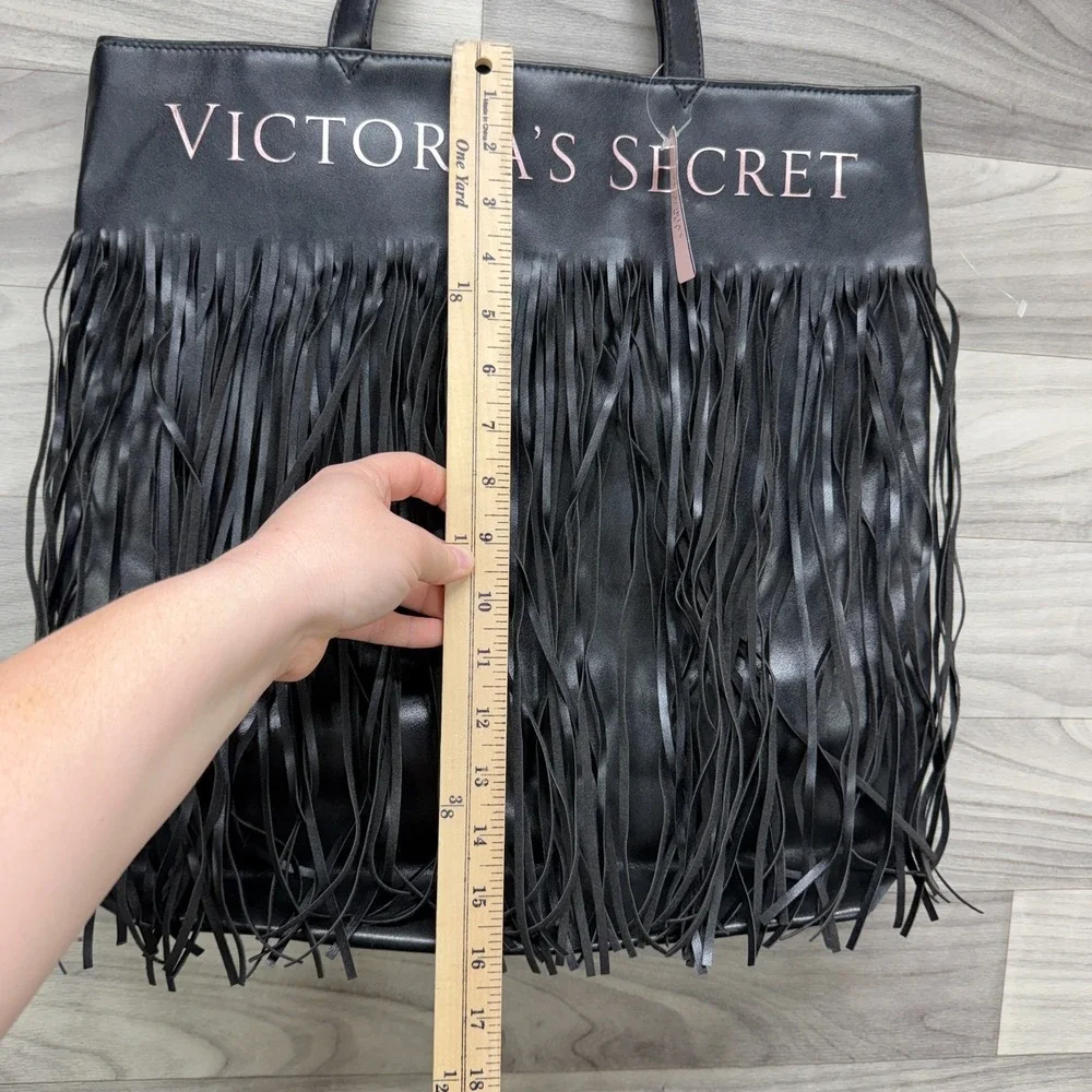 Victoria's Secret Tote Bag Women's Black One Size Flirty Fringe Faux‎ Leather